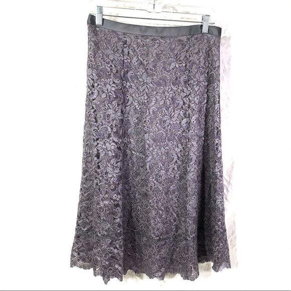 DKNY lace midi skirt below knee dusty purple 6 EUC - Picture 6 of 11